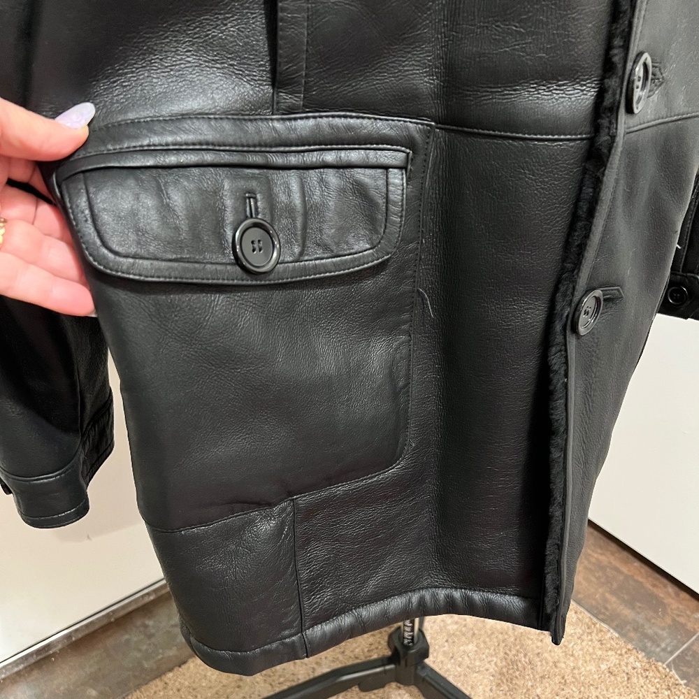 SMYTHSON (or Frank Smythson Ltd.) Mens' Black Shearling Lamb ¾ length Nappa Leat - Picture 5 of 8